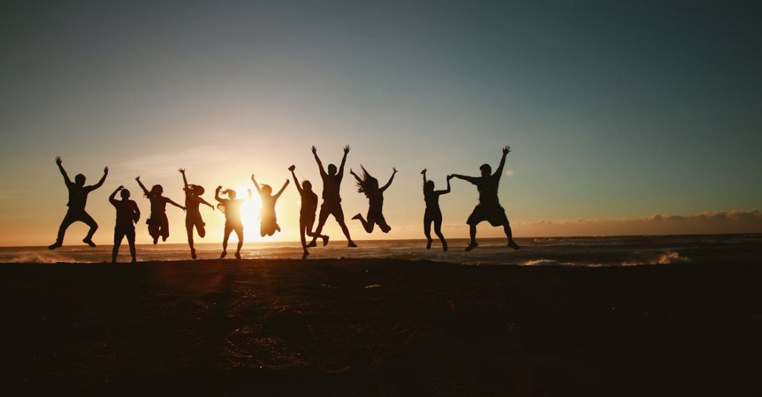 Community Solar - Silhouette Photography of Group of People Jumping during Golden Time