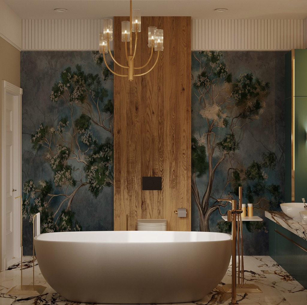 bathroom with wooden decor